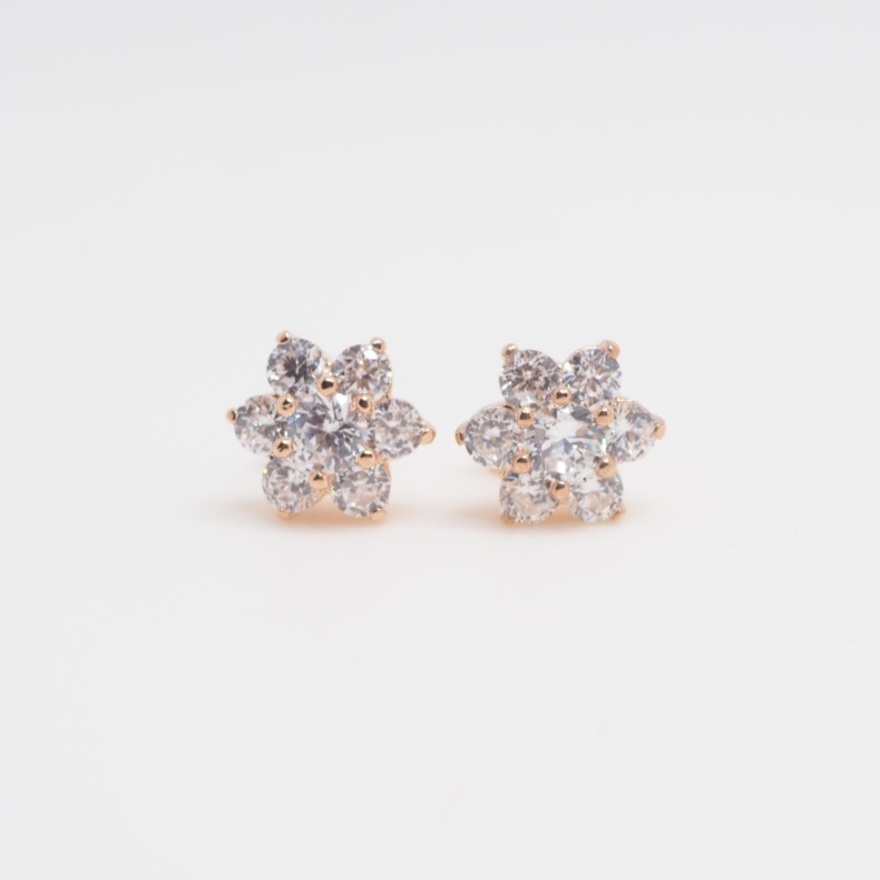 Gold Plated Earring Women Girl Flower Stud Earrings White Wedding Anniversary Gift Crystal
